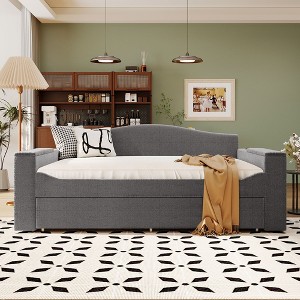 Whisen Modern Teddy Fleece Daybed with Bluetooth Audio, USB Port, Storage Armrests and Trundle - 1 of 4