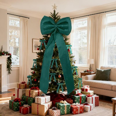 Satin Christmas Tree Topper Bow and 24 Short Ribbon Bows, 25 PCS Ornament Set with Wired Edge for Garland, Wreath, Wall