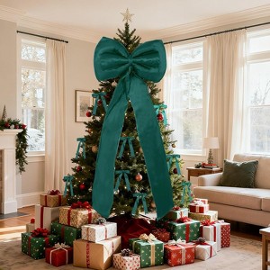 Satin Christmas Tree Topper Bow and 24 Short Ribbon Bows, 25 PCS Ornament Set with Wired Edge for Garland, Wreath, Wall - 1 of 4