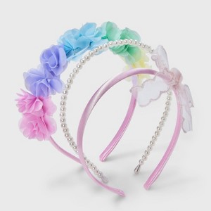 Girls' 3pk Rainbow with Fabric Flowers Headband - Cat & Jack™️: Fashion Accessory for All Hair Types, Ages 3+ - 1 of 3