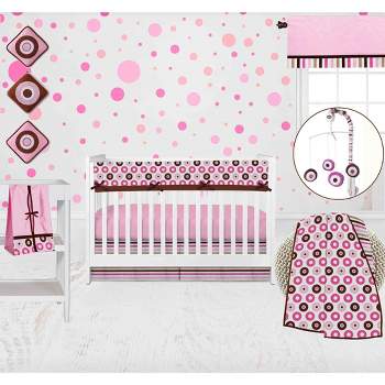 Bacati - Mod Dots Stripes Pink Fuschia Beige Chocolate 10 pc Crib Bedding Set with Long Rail Guard Cover