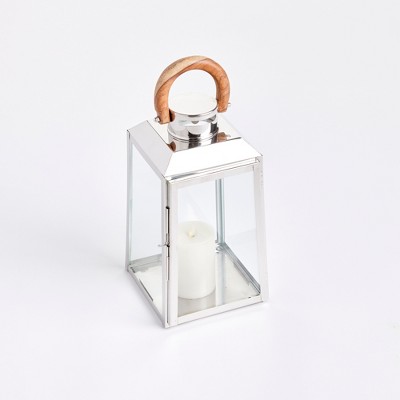 Nautical Chrome and Teak Hanging Hurricane Lantern