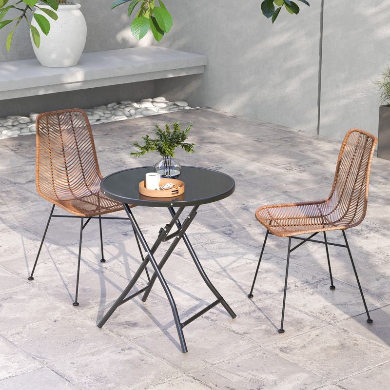 Costway 23'' Round Folding Table Outdoor Patio Bistro Table with Tempered Glass Tabletop, 4 of 10