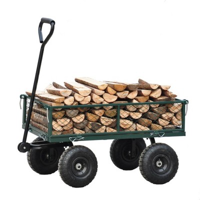 Steel Garden Cart Heavy Duty 550 Lbs Capacity With Removable Mesh Sides Utility Metal Wagon With 180° Rotating Handle Perfect For Garden