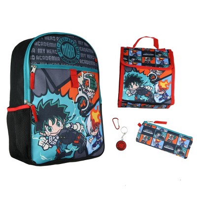 My Hero Academia Backpack Deku Shoto Bakugo Kawaii Chibi 5 Piece Set School Bag Black