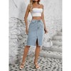 Coolmee Jean Skirts for Women Denim Casual Stretchy High Waisted Midi Pencil Skirt with Slit - 3 of 4