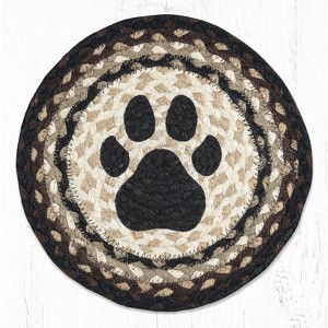 Earth Rugs Round Jute Trivet 10"x10" – Dog Paw Print with Braided Natural Jute - 1 of 3