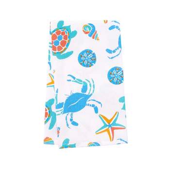 C&F Home Caraway Coral Kitchen Towel Blue Seaturtle Crab & Starfish Print