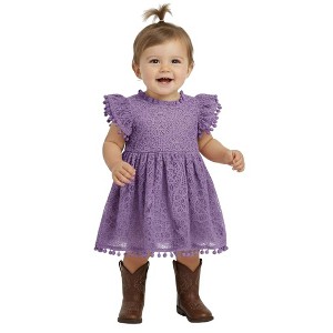 2Bunnies Lace Pom Pom Trim Baby Girl Dress - 1 of 4
