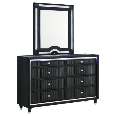 Coaster,Ravenne 8-drawer Velvet Upholstered LED Dresser and Mirror