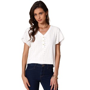 INSPIRE CHIC Women's V-neck Short Sleeve Loose Fit Blouses - 1 of 4