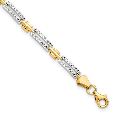 Black Bow Jewelry 14k Yellow & White Rhodium 4mm Diamond Cut Link Bracelet, 7 Inch