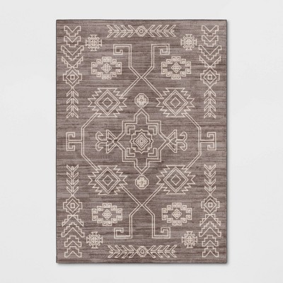 7'x10' Washable Global Persian Style Area Rug Gray - Threshold™: Traditional Geometric Tufted Medium Pile, Skid-Resistant