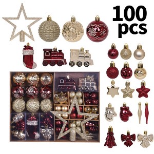 100 Pcs Christmas Ornaments Set, Shatterproof Christmas Tree Ornaments with Hanging Balls & Star, for Wedding, Anniversary, Xmas Eve - 1 of 4