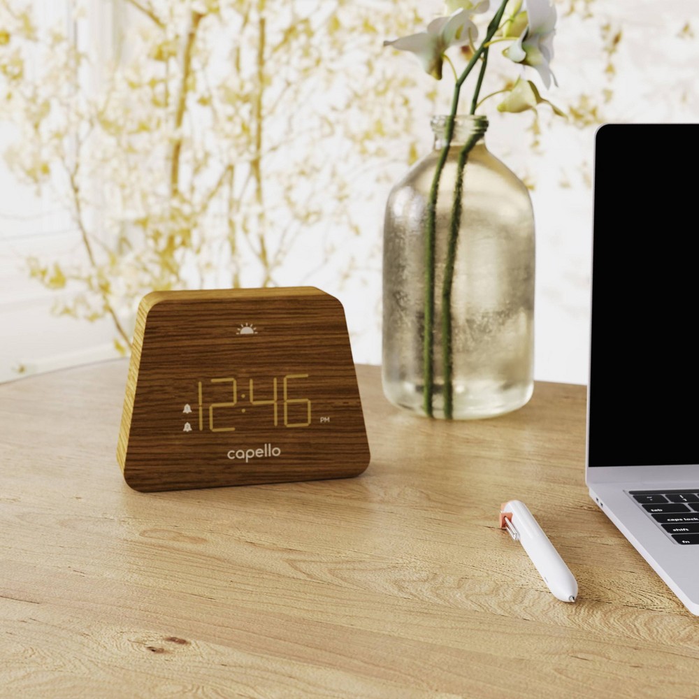 Digital Mantle Alarm Clock Lark Finish - Capello: Contemporary LED Table Clock with Dual Alarms & Adjustable Dimmer