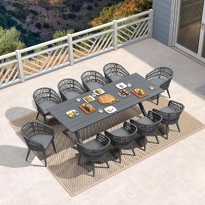 PURPLE LEAF Outdoor Dining Set All-Weather PE Rattan Patio Furniture Set with All Aluminum Frame Table and Chairs Set for Lawn Backyard Deck