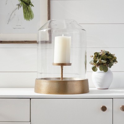 Kenmare Large Brass and Glass Hurricane Candle Holder