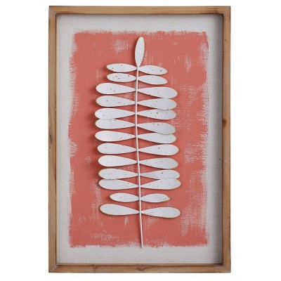 Mei Ivory Sprig Iron Leaf on Coral Painted Background Unframed Wall Canvas - StyleCraft