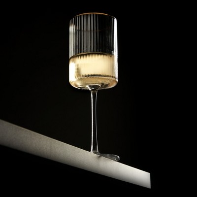 Meridian Ribbed Crystal Wine Glasses with Gold Rim, Set of 2