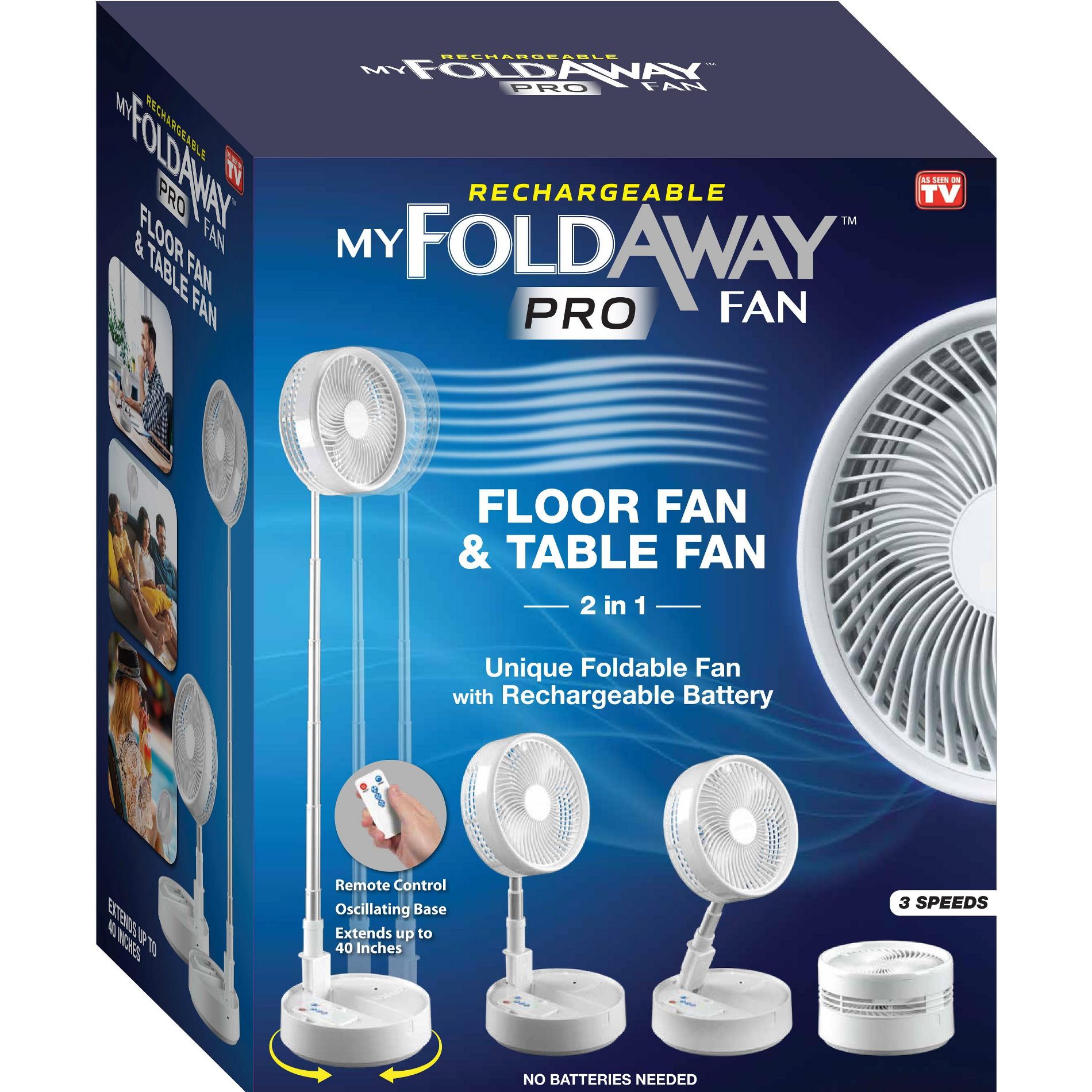 Bell + Howell My Foldaway White Rechargeable Portable Telescoping Desk Fan Extendable 40 Inch