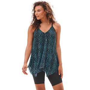 Swim 365 Women's Plus Size Longer-Length Mesh Tankini Top - 1 of 4