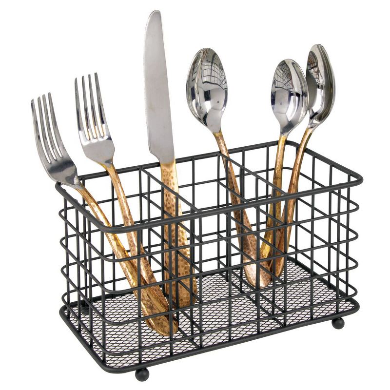 mDesign Metal Wire Kitchen Cutlery/Utensil Storage Bin, 3 Sections, 1 of 7