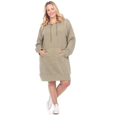 Women's Plus Size Hoodie Sweatshirt Dress - White Mark