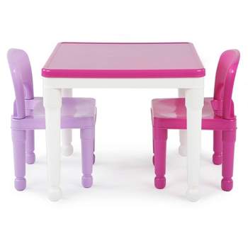 3pc Kids' 2 in 1 Square Activity Table with Chairs and 100pc Building Blocks Pink/Purple - Humble Crew