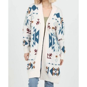 Women's Cozy Aztec Cardigan Sweater - ANGIE - 1 of 4