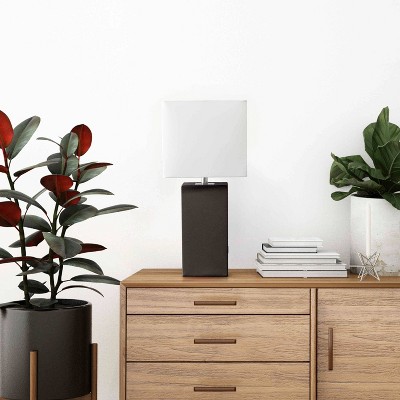 Modern Leather Table Lamp with USB and Fabric Shade - Elegant Designs