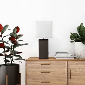 Modern Leather Table Lamp with USB and Fabric Shade - Elegant Designs - 1 of 4