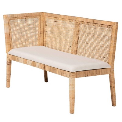 Kalimantan Light Honey Rattan 2-Piece Banquette Set with White Cushions