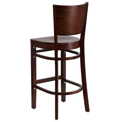 Walnut Solid Back Wooden Barstool with Footrest