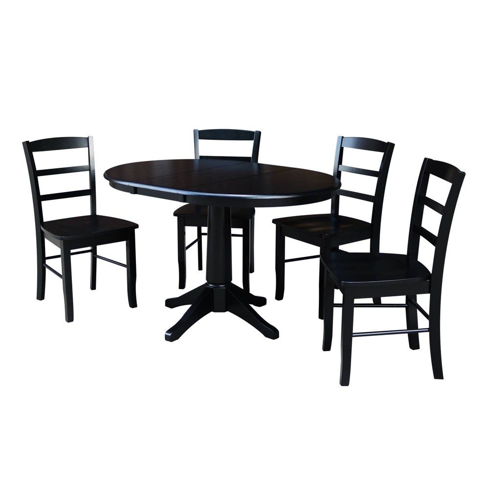 Photos - Dining Table 36" Rosemont Round Extendable  with Drop Leaf, 4 Chairs Set - International Concepts