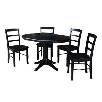 36" Rosemont Round Extendable Dining Table with Drop Leaf and 4 Madrid Ladderback Chairs Black - International Concepts