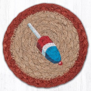Earth Rugs Red White Blue Buoy Printed Coaster – 5"x5" Hand-Stenciled Nautical Jute, Coastal Decor Accent - 1 of 3
