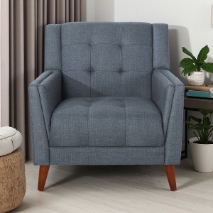 Mid-Century Modern Armchair with Tufted Waffle Stitch and Rubber Legs - 1 of 4
