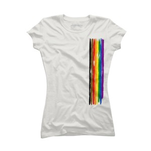 Adult Design By Humans Pride Rainbow Vertical Stripe By alphalezbean T-Shirt - 1 of 2