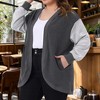Women's Plus Size Hooded Open Front Color Block Long Sleeve Casual Jacket with Pockets - Agnes Orinda - 2 of 4