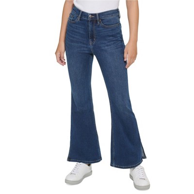 Calvin Klein Womens Slit Hem Flared Jeans