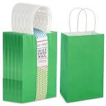 Blue Panda 25 Pack Gift Bags with Handles 5 x 3 x 9 Inch, Small Paper Bag for Birthday Wedding Party Favors (Green)