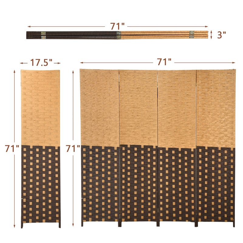 Costway 4 Panel Folding Room Divider Weave Fiber Privacy Partition Screen 6FT Tall, 4 of 11