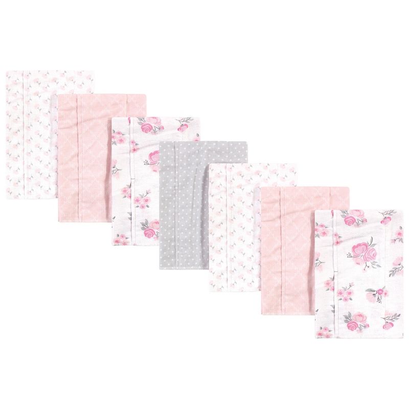 Hudson Baby Infant Girl Cotton Flannel Burp Cloths 7pk, Pink Floral, One Size, 1 of 3