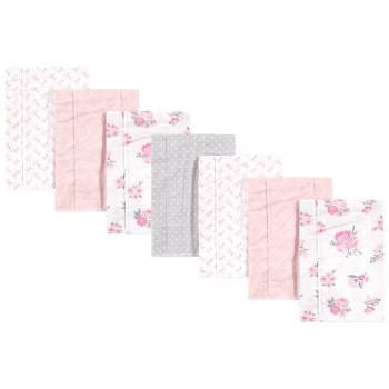 Hudson Baby Infant Girl Cotton Flannel Burp Cloths 7pk, Pink Floral, One Size