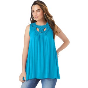 Roaman's Women's Plus Size Crochet Ultra Femme Tank - 1 of 4