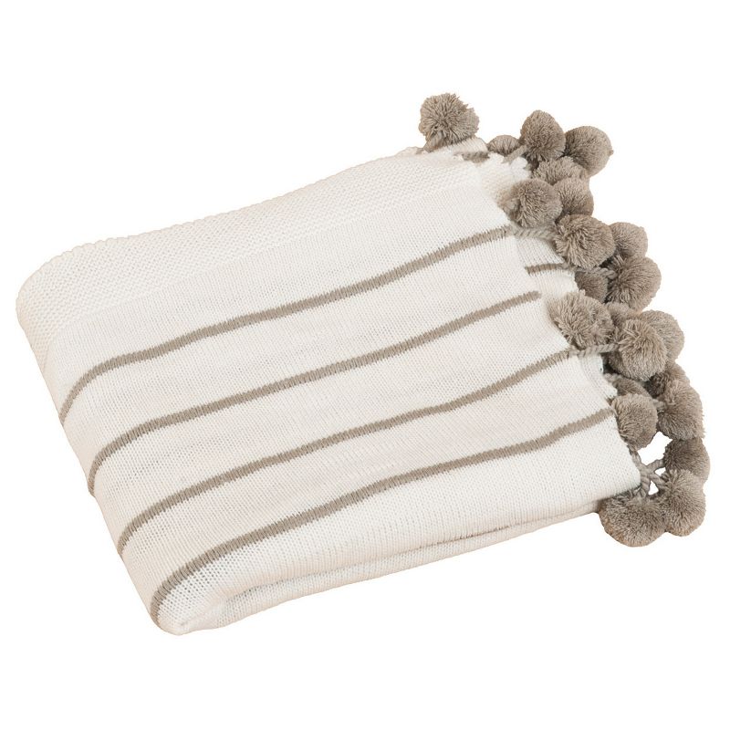 50&#34;x60&#34; Pom-Pom Design Throw Blanket Ivory - Saro Lifestyle, 1 of 5