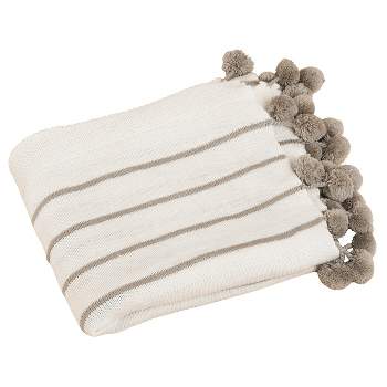 50"x60" Pom-Pom Design Throw Blanket Ivory - Saro Lifestyle