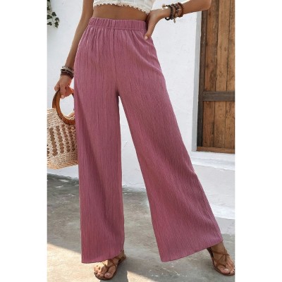 Slickblue Women's Mauve Wide Leg Palazzo Pants, Textured Poly-Spandex Fabric, Side Pockets, Relaxed Fit, Size S-XL