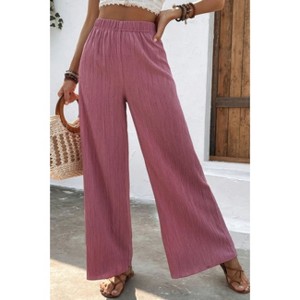 Slickblue Women's Mauve Wide Leg Palazzo Pants, Textured Poly-Spandex Fabric, Side Pockets, Relaxed Fit, Size S-XL - 1 of 4