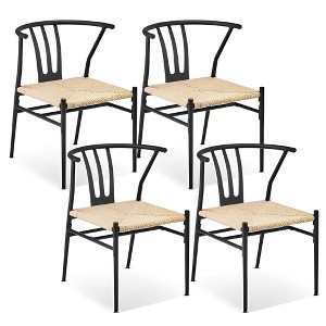 Karl Home | Yellow Metal-framed Weave Dining Chair (4-Pack) - 1 of 4